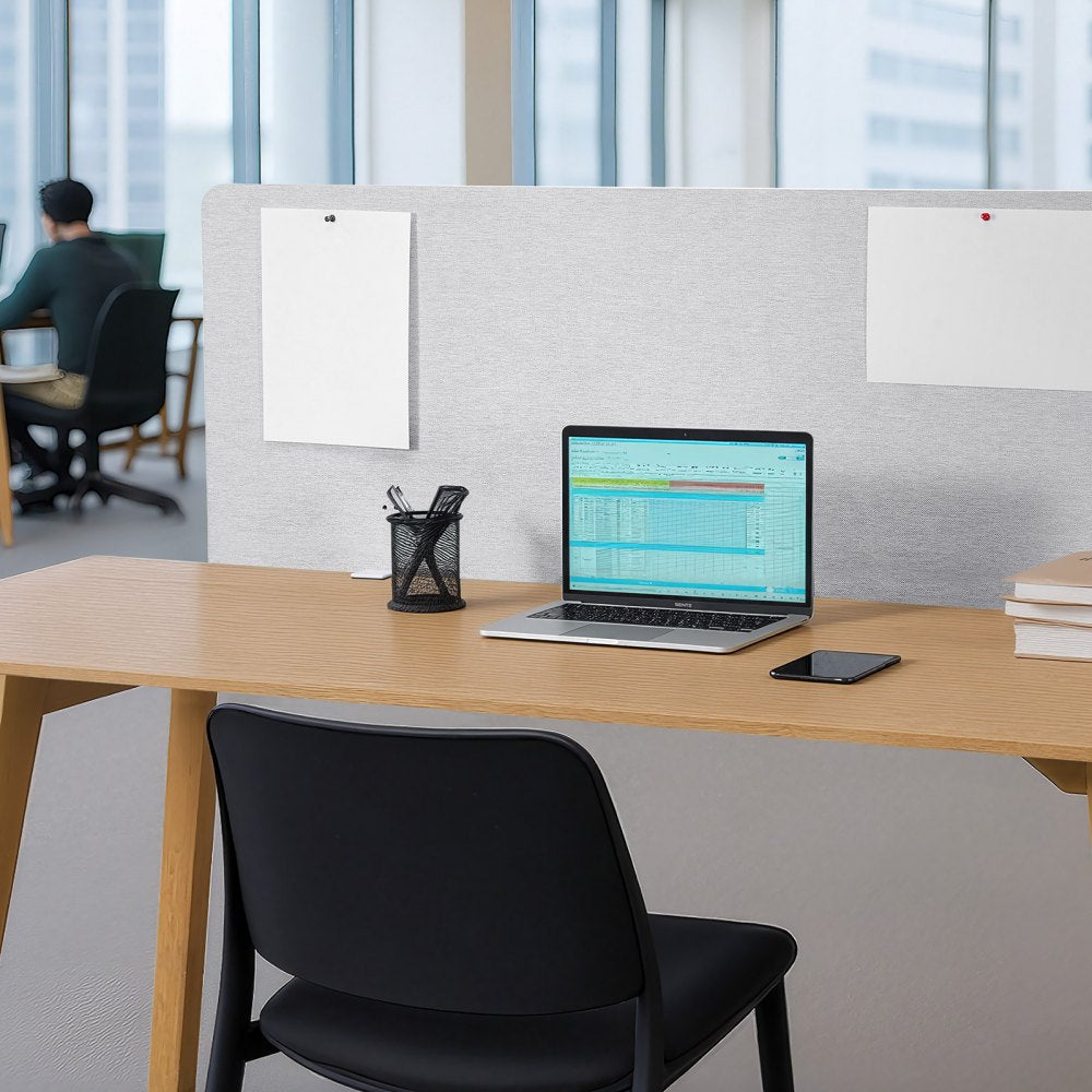 VEVOR Desk Divider Privacy Panel, 60" x 24" Clamp-on Office Desk Partition, PET Cubicle Partition Panel, Workstation Privacy Divider with 2 C-Type Clamps for Office, Sturdy Room, Library