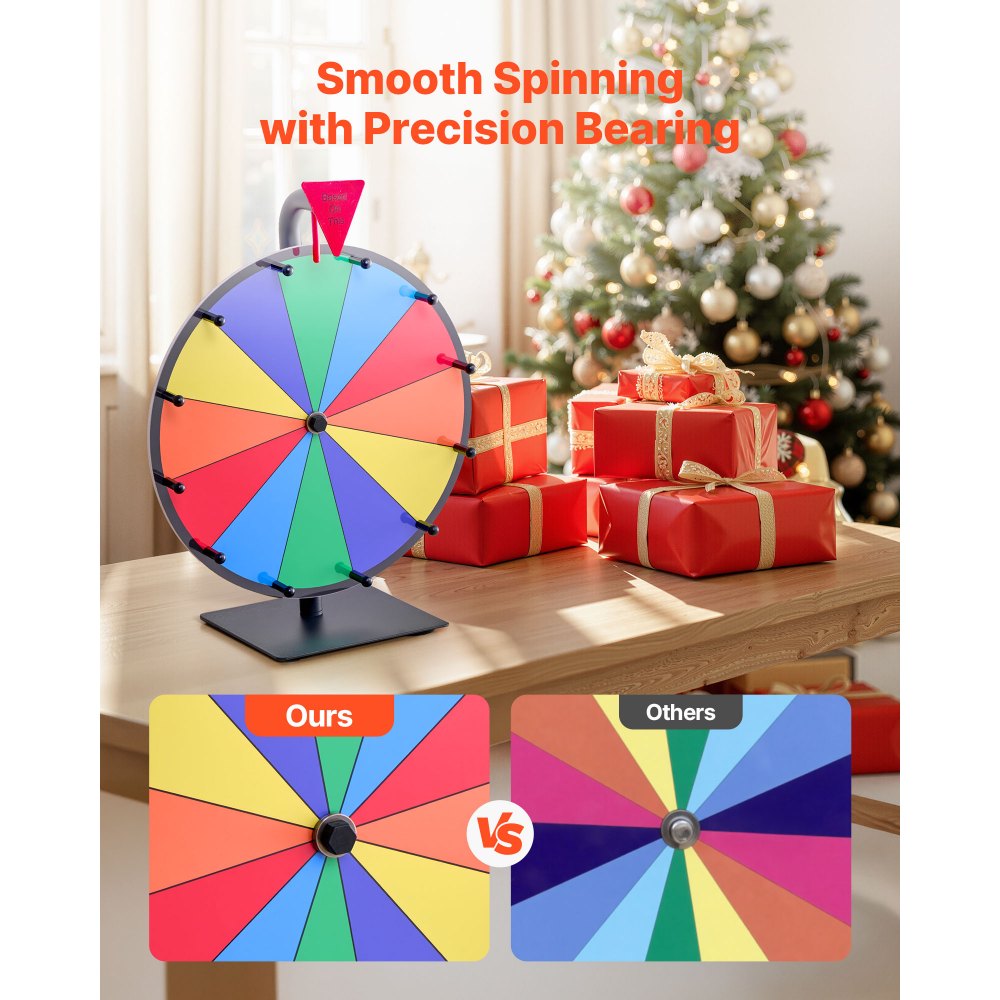 VEVOR 12 in Spinning Prize Wheel, 12 Slots Spinning Wheel with Stand, Tabletop Win Fortune Roulette with a Dry Erase and 2 Markers, 6 Colors, Easy Assembly, for Party Pub Trade Show Carnival Events