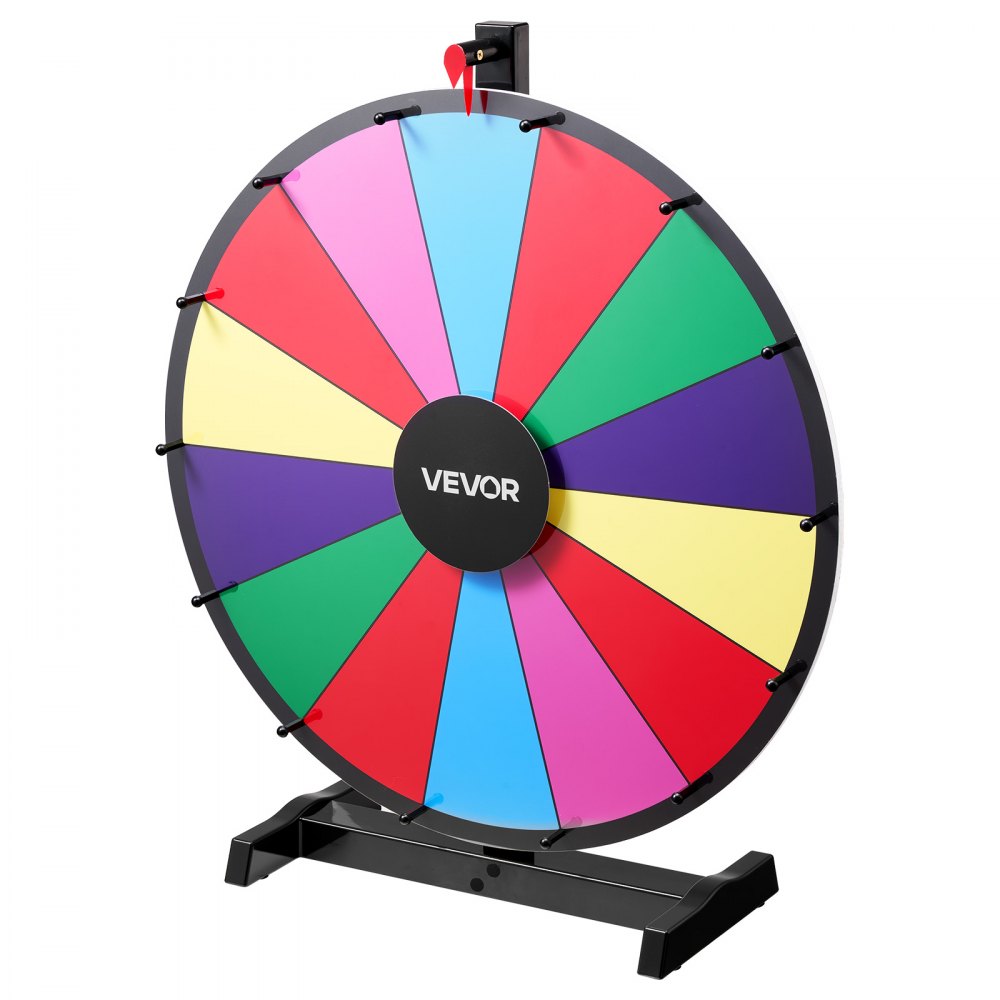 VEVOR 24 in Spinning Prize Wheel, 14 Slots Spinning Wheel with Stand, Tabletop Win Fortune Roulette with a Dry Erase and 2 Markers, 6 Colors, Easy Assembly, for Party Pub Trade Show Carnival Events
