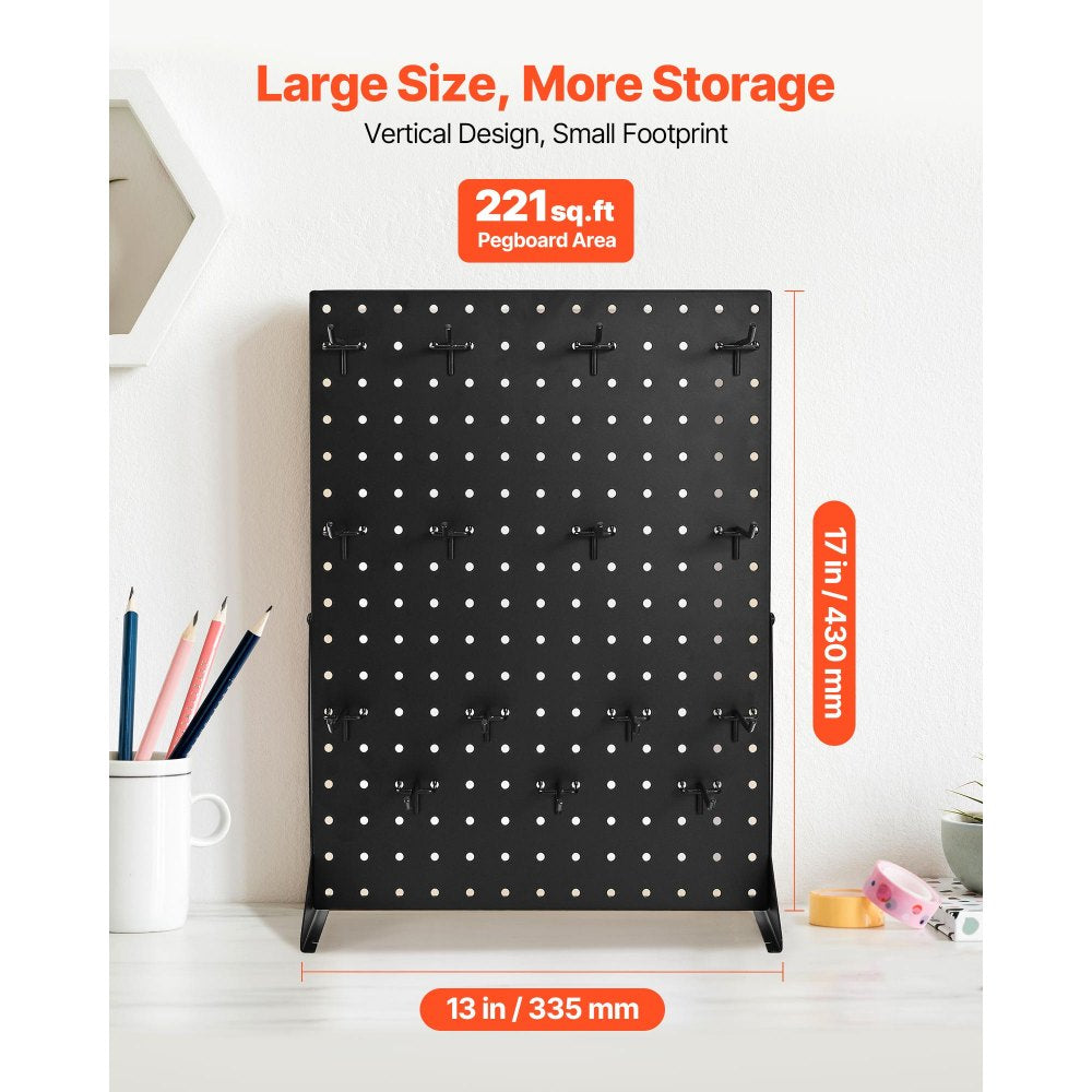 VEVOR Pegboard Display Stand, 17 x 13 Inch Tabletop Pegboard Display Stand with 15 Hooks, Thickened Cold-Rolled Steel Peg Board Panel for Grocery, Retail Store and Jewelry Shop, Black (1 PCS)