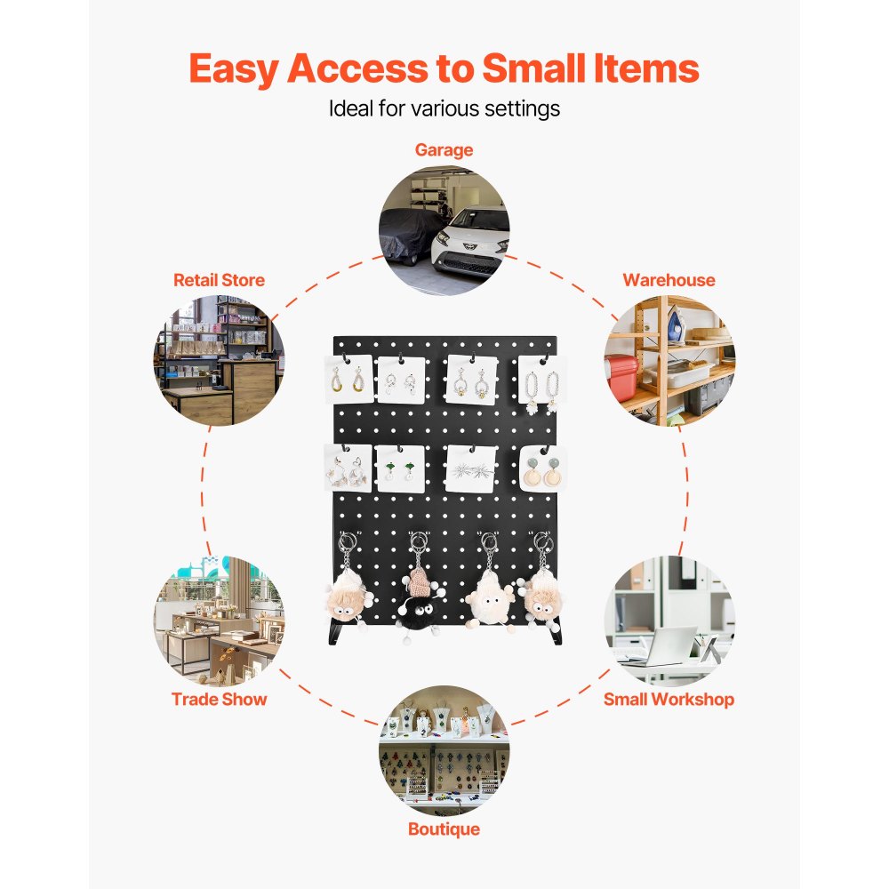 VEVOR Pegboard Display Stand, 17 x 13 Inch Tabletop Pegboard Display Stand with 15 Hooks, Thickened Cold-Rolled Steel Peg Board Panel for Grocery, Retail Store and Jewelry Shop, Black (1 PCS)