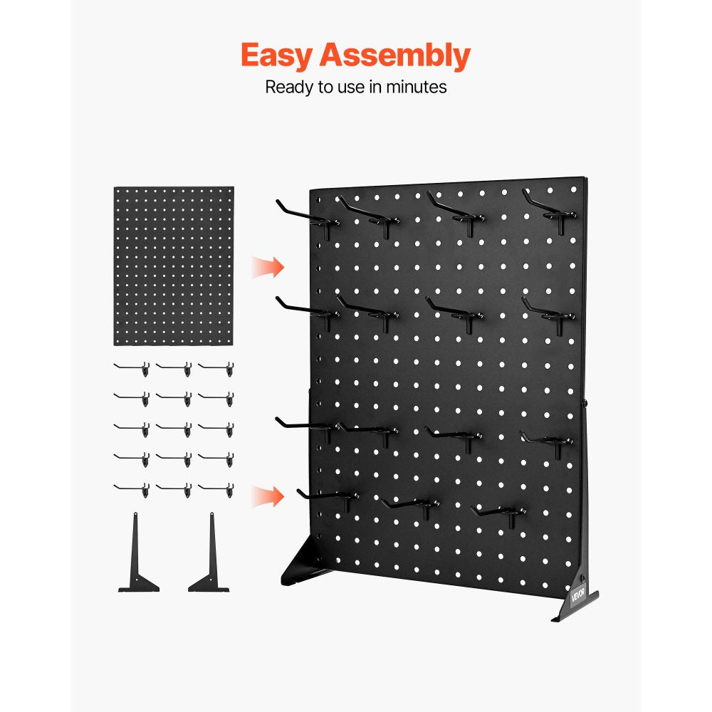 VEVOR Pegboard Display Stand, 17 x 13 Inch Tabletop Pegboard Display Stand with 30 Hooks, Thickened Cold-Rolled Steel Peg Board Panel for Grocery, Retail Store and Jewelry Shop, Black (2 PCS)