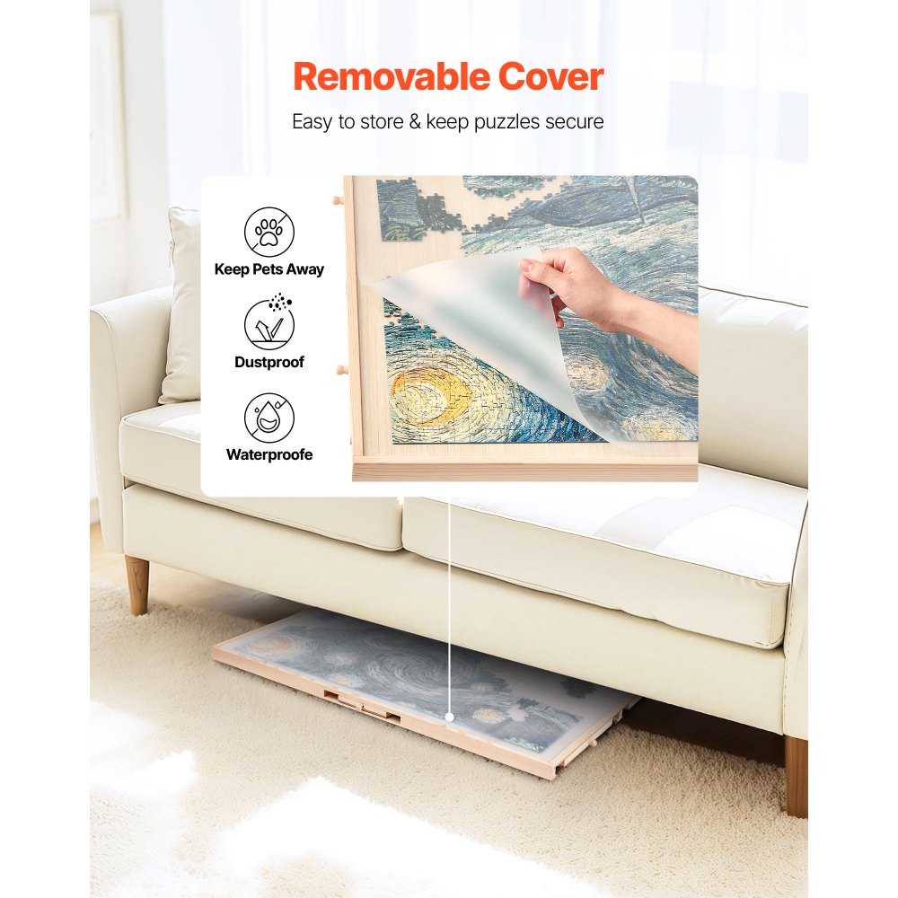 VEVOR 1500 Piece Rotating Puzzle Board with 5 Drawers and Cover, 34x25 inch in Portable Wooden Table, Jigsaw Puzzle Accessories for Adults, Puzzles Organizer Storage System, Birthday Gift for Mom
