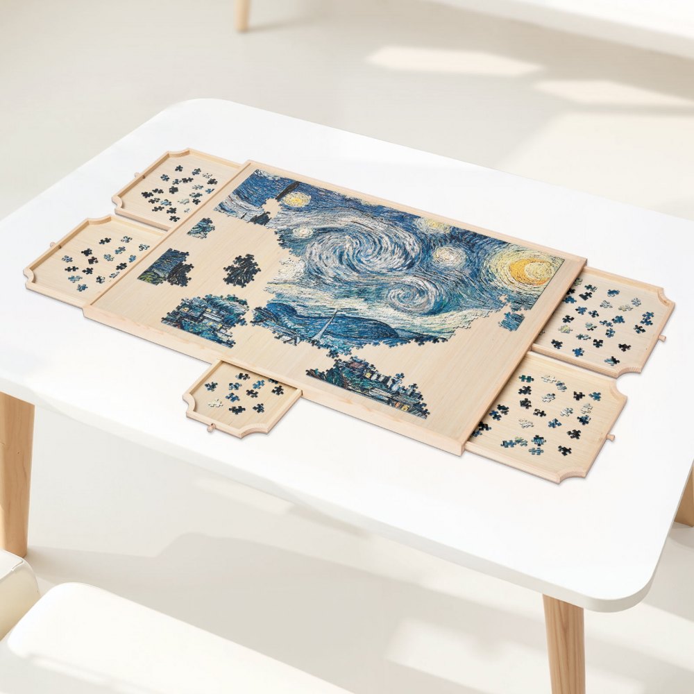 VEVOR 1500 Piece Rotating Puzzle Board with 5 Drawers and Cover, 34x25 inch in Portable Wooden Table, Jigsaw Puzzle Accessories for Adults, Puzzles Organizer Storage System, Birthday Gift for Mom