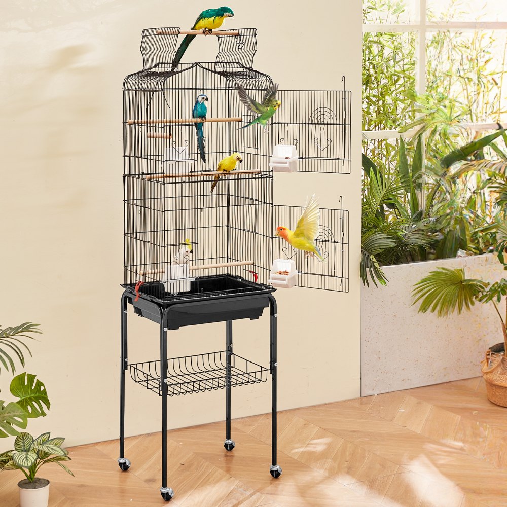 VEVOR 64-inch Open Top Large Parrot Bird Cage with Detachable Rolling Stand for Parakeets Finches Canaries Lovebirds Cockatiels Budgies Small Quaker Conures Flight Birdcage with Swing and Perch