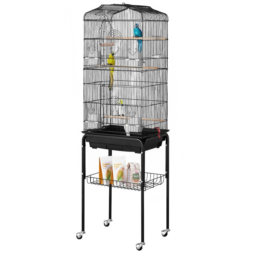 VEVOR 64-inch Open Top Large Parrot Bird Cage with Detachable Rolling Stand for Parakeets Finches Canaries Lovebirds Cockatiels Budgies Small Quaker Conures Flight Birdcage with Swing and Perch