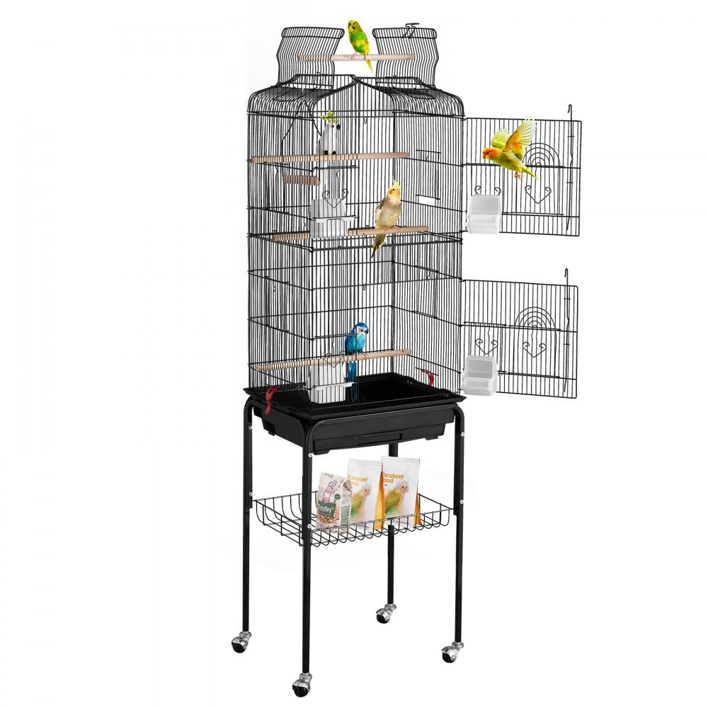 VEVOR 64-inch Open Top Large Parrot Bird Cage with Detachable Rolling Stand for Parakeets Finches Canaries Lovebirds Cockatiels Budgies Small Quaker Conures Flight Birdcage with Swing and Perch