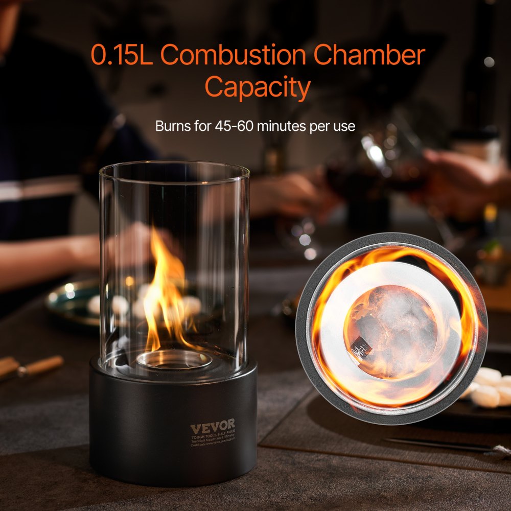 VEVOR Tabletop Fire Pit, 6 inch Metal Tabletop Fireplace Indoor Outdoor Decor, Portable Rubbing Alcohol Burner Smores Maker with Glass, for Patio Balcony with Extinguisher Cover,2.03lbs