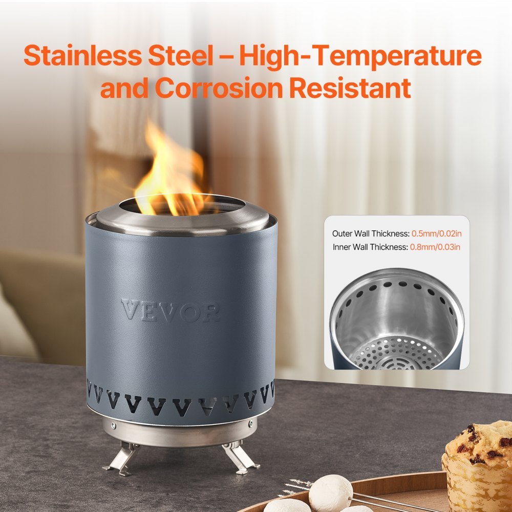 VEVOR Tabletop Fire Pit, 6 inch Stainless Steel Tabletop Fireplace Indoor Outdoor, Portable Rubbing Alcohol Burner Smores Maker,for Camping,Patio with Storage Bag,Cylinder Blue 1.96 lbs