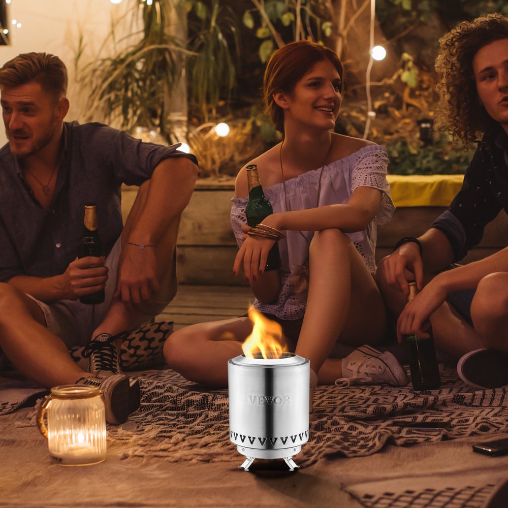 VEVOR Tabletop Fire Pit,6 inch Stainless Steel Tabletop Fireplace Indoor Outdoor,Portable Rubbing Alcohol Burner Smores Maker,Wood Burning or Pellet Fueled for Camping,Patio,Cylinder Silver 1.96 lbs