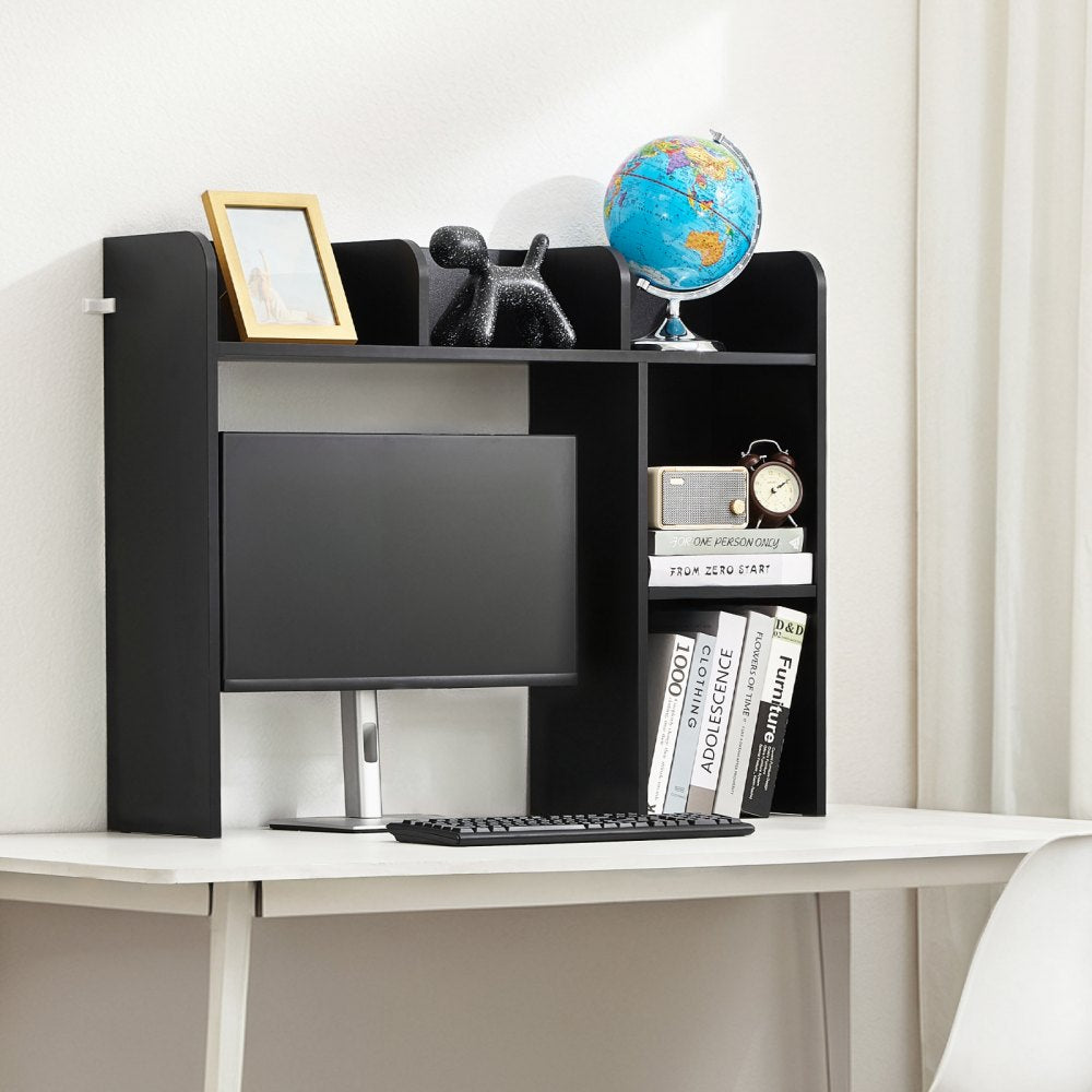 VEVOR Desktop Bookshelf, 2-Tier Desktop Storage Organizer, 37.2" x 9.5" x 28.9" Office Storage Rack Wood Display Shelf, Desktop Bookshelf Hutch with Anti-Slip Feet Pads, for Office, Home & Dorm, Black