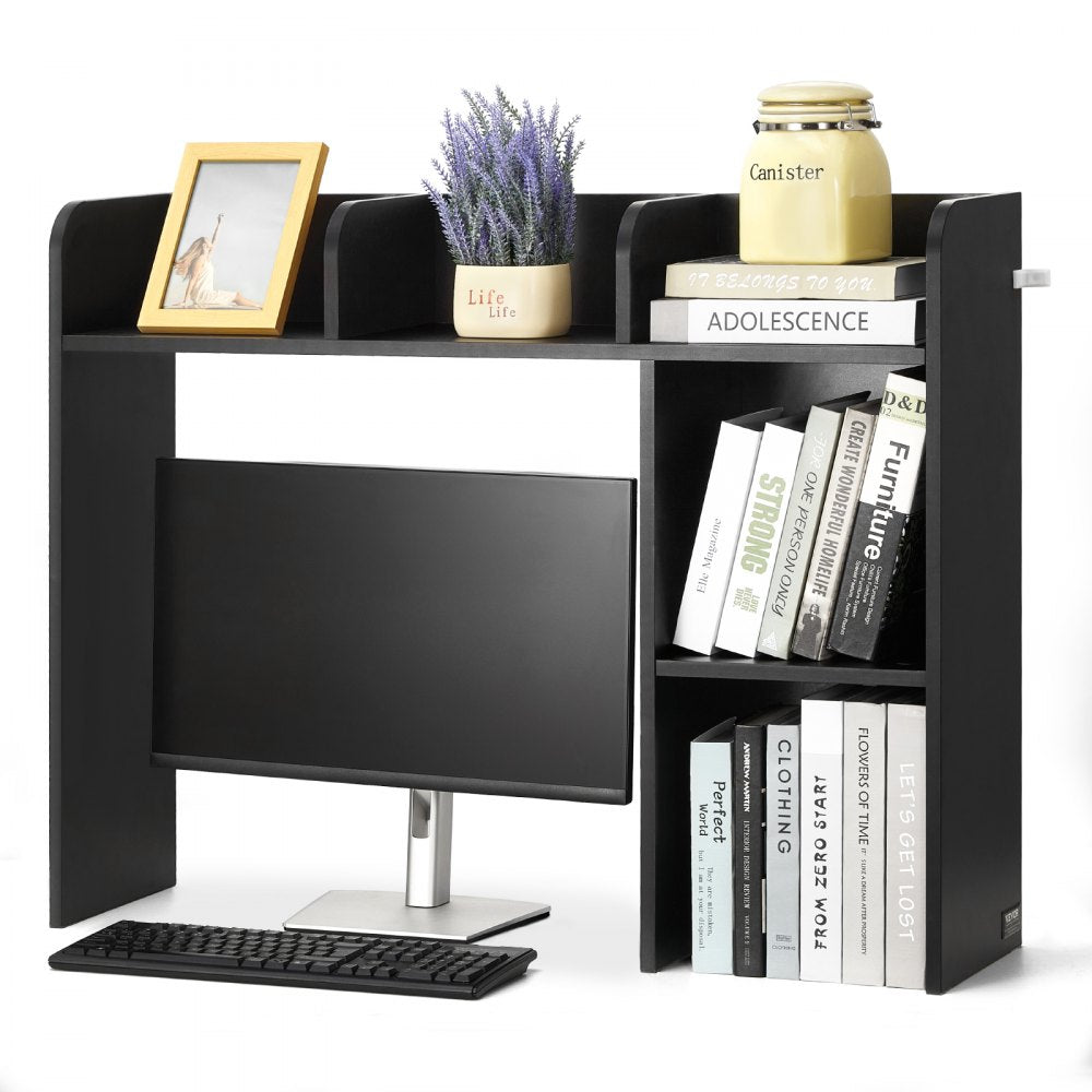 VEVOR Desktop Bookshelf, 2-Tier Desktop Storage Organizer, 37.2" x 9.5" x 28.9" Office Storage Rack Wood Display Shelf, Desktop Bookshelf Hutch with Anti-Slip Feet Pads, for Office, Home & Dorm, Black