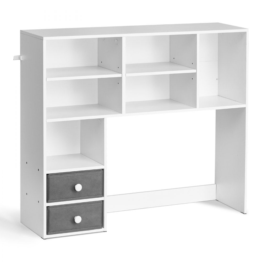VEVOR Desktop Bookshelf, 3-Tier Desktop Storage Organizer, 37" x 10" x 31.1" Office Storage Rack Wood Display Shelf, Desktop Bookshelf Hutch with Two Fabric Drawers, for Office, Home & Dorm, White