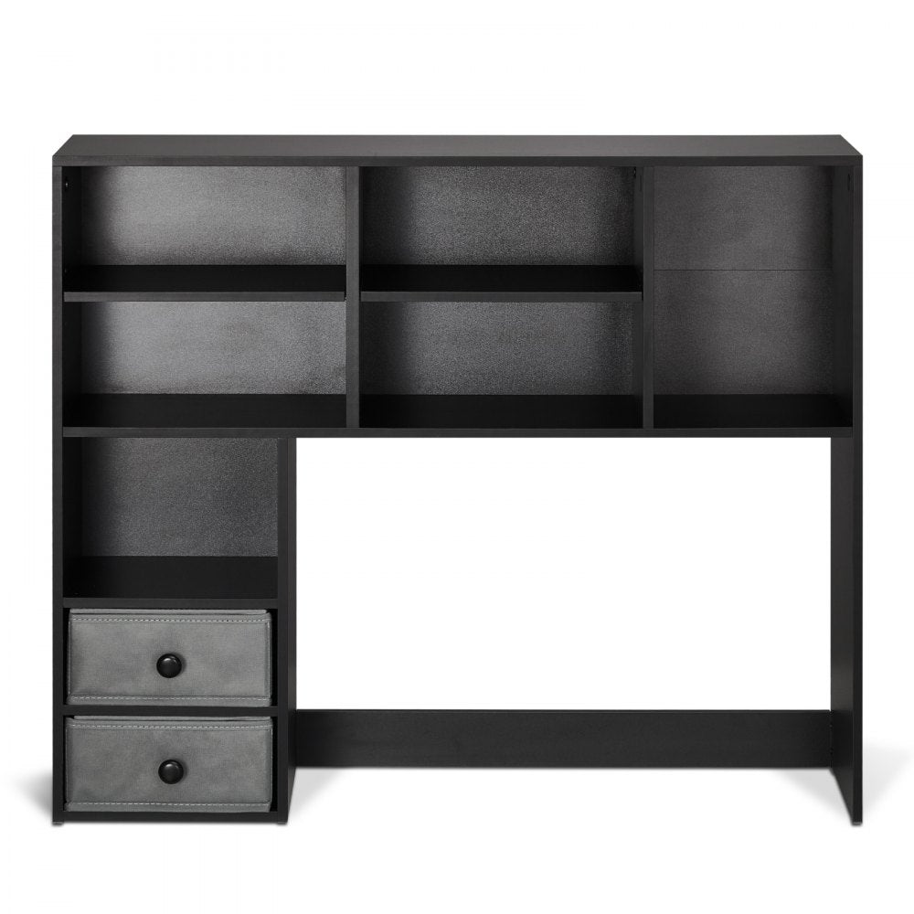 VEVOR Desktop Bookshelf, 3-Tier Desktop Storage Organizer, 37" x 10" x 31.1" Office Storage Rack Wood Display Shelf, Desktop Bookshelf Hutch with Two Fabric Drawers, for Office, Home & Dorm, Black