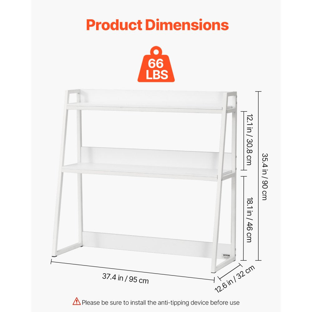 VEVOR Desktop Bookshelf, 2-Tier Desktop Storage Organizer, 37.4" x 12.6" x 35.4" Office Desk Storage Rack Display Shelf, Desktop Bookshelf Hutch with Anti-Slip Feet Pads, for Office, Home & Dorm, White