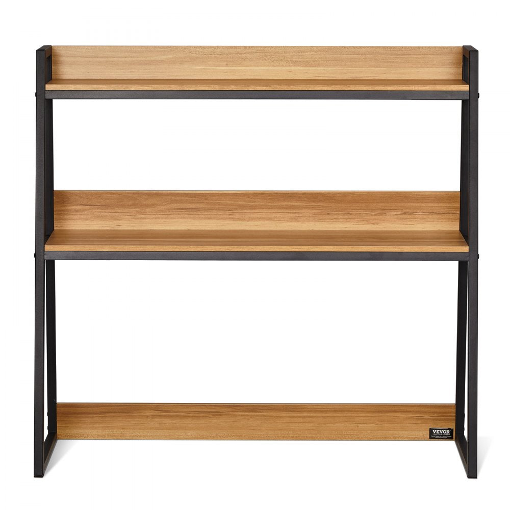 VEVOR Desktop Bookshelf, 2-Tier Desktop Storage Organizer, 37.4" x 12.6" x 35.4" Office Storage Rack Wood Color Display Shelf, Desktop Bookshelf Hutch with Anti-Slip Feet Pads, for Office, Home & Dorm
