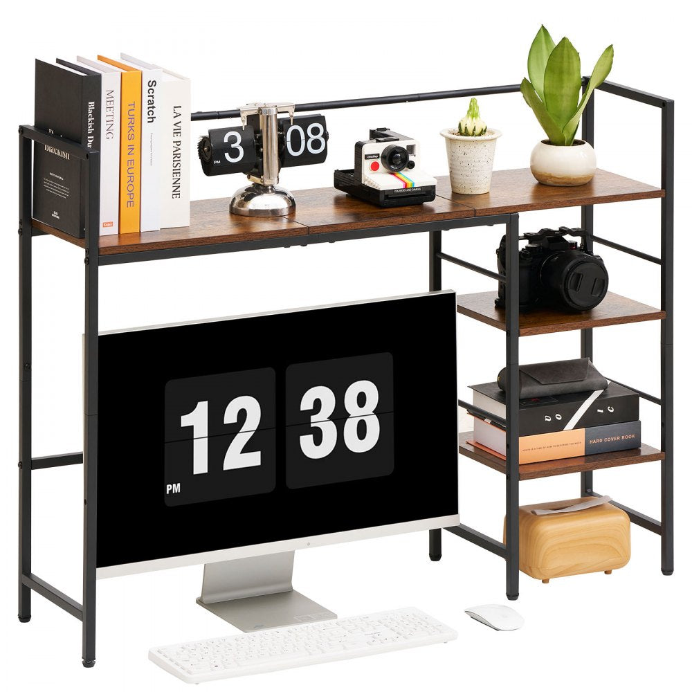 VEVOR Desktop Bookshelf 4-Tier Countertop Storage Hutch for Computer Desk, Metal Frame and Wooden Shelf, with Non-Slip Feet Pads, Multipurpose Desk Hutch Storage Organizer for Dorm, Home, and Office