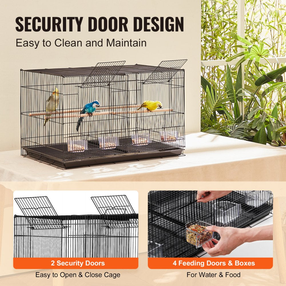 VEVOR 30-inch Flight Bird Cage, Stackable Divided Small Parakeet Cage for Parrots Canaries Cockatiels Lovebirds Finches Budgies Conures Macaws Pet Travel Birdcage with Handle and Perches