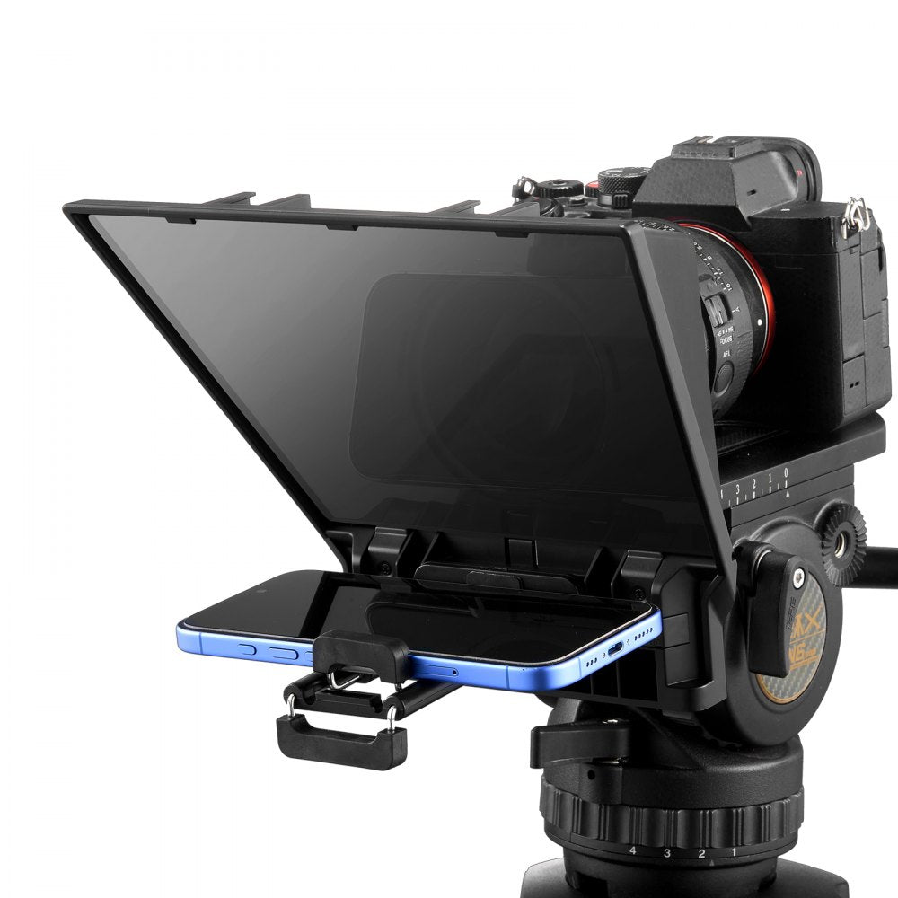 VEVOR Teleprompter, 8" Aluminum Alloy, Desktop Prompter with Adjustable Spectroscope, Remote Control, for YouTube, Twitch, Zoom, Supports DSLR/Webcam/Smartphone, for Video Recording/Live Streaming