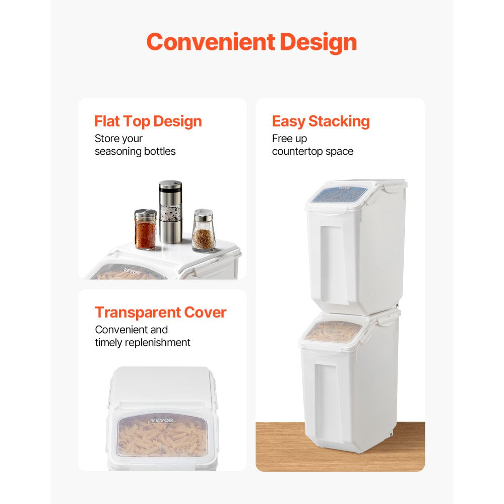 VEVOR Rice Storage Container, 4.5Gallon/20L x2 Capacity Large Dog Food Dispenser Bin, Kitchen Ingredient Grain Cereal Flour Bin, Pet food Containers with Wheels, 2 Measuring Cups, Airtight Lid, 2 Pack