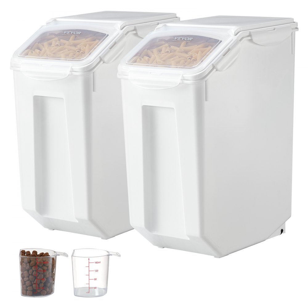 VEVOR Rice Storage Container, 4.5Gallon/20L x2 Capacity Large Dog Food Dispenser Bin, Kitchen Ingredient Grain Cereal Flour Bin, Pet food Containers with Wheels, 2 Measuring Cups, Airtight Lid, 2 Pack
