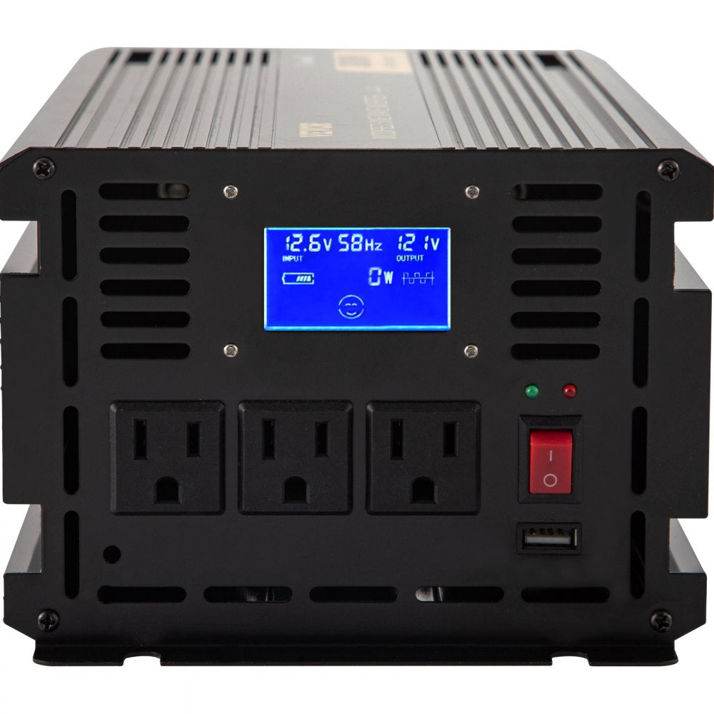VEVOR Power Inverter, 2500W Modified Sine Wave Inverter, DC 12V to AC 120V Car Converter, with LCD Display, Remote Controller, LED Indicator, AC Outlets Inverter for Truck RV Car Boat Travel Camping