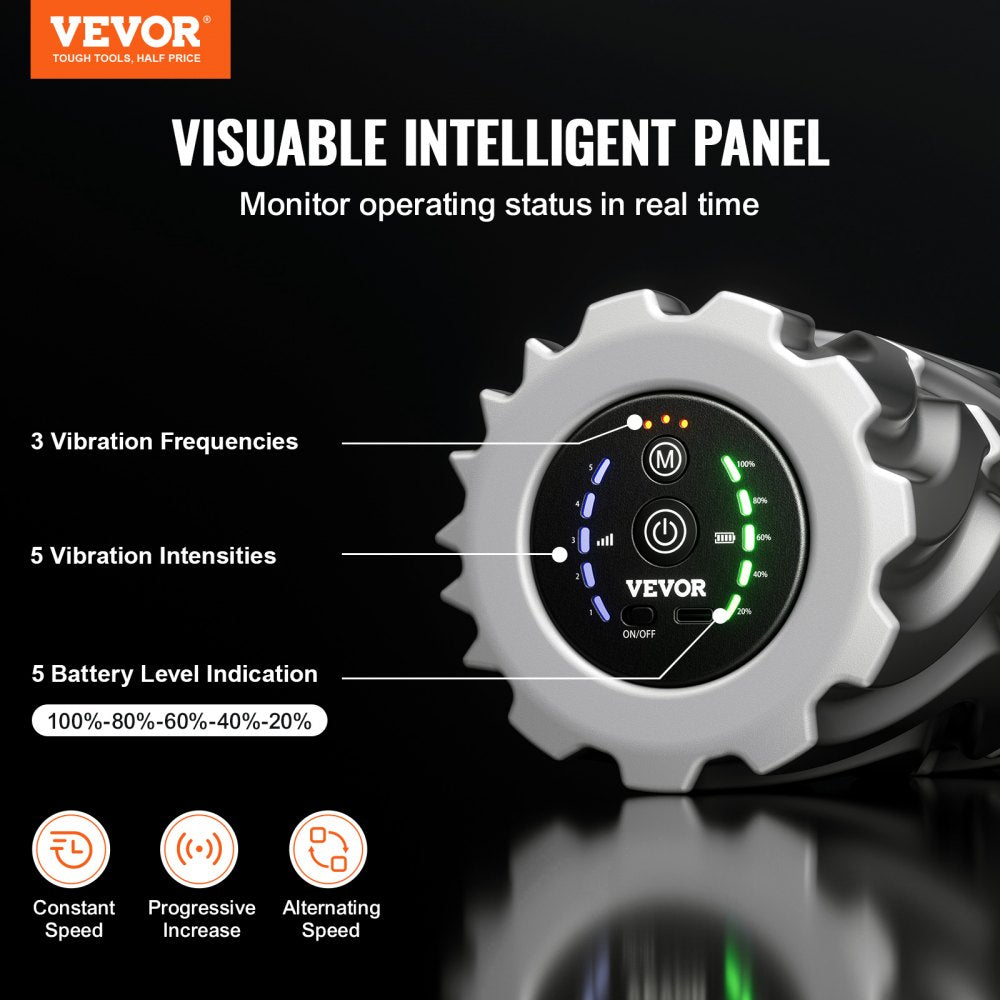 VEVOR Vibrating Foam Roller, 5-Speed Electric Massage Roller, 16" Rechargeable Muscle Roller with 3 Vibration Modes, High Density EVA Foam Massager for Deep Tissue, Back Pain Relief, Exercise Recovery