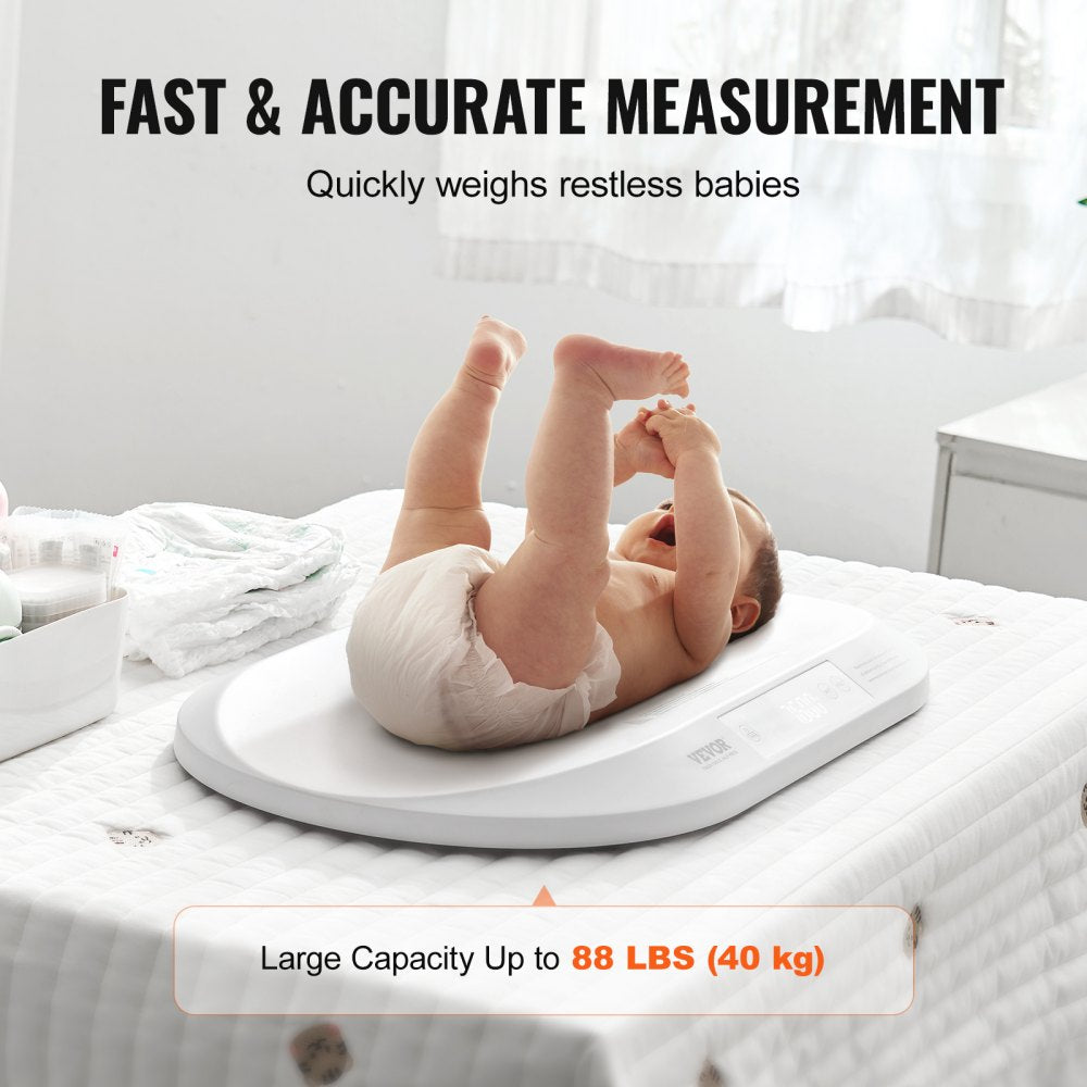VEVOR Baby Scale, Smart Bluetooth Infant Scale with Measuring Tape, Digital Toddler Scale for Weight and Height Track - with Hold & Tare Function, 5 Units for Babies, Toddlers, Pets, 88LBS Capacity