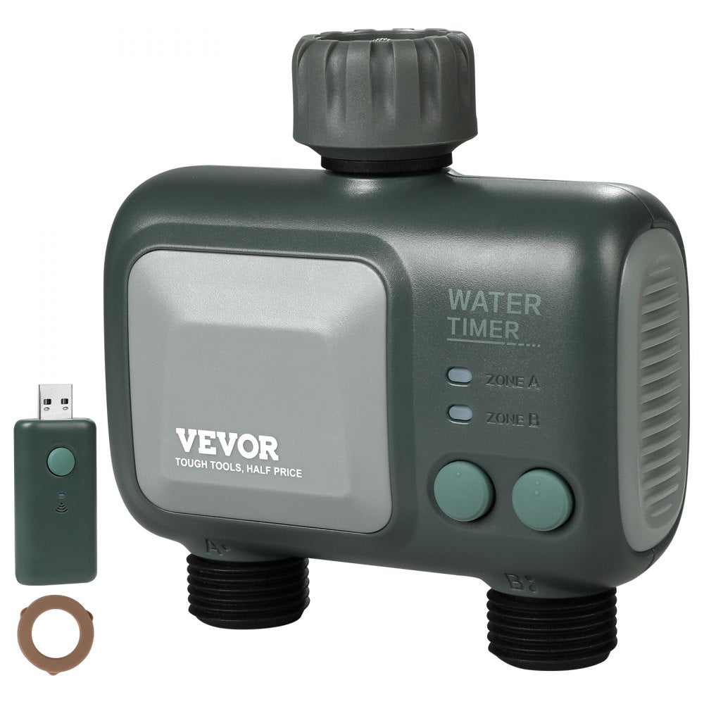 VEVOR WiFi Sprinkler Timer, 2 Outlets, Smart Hose Faucet Water Timer with Brass Inlet, APP Control via 2.4Ghz WiFi or Bluetooth, Voice Control with Alexa and Google Assistant, IPX6 for Yard Watering