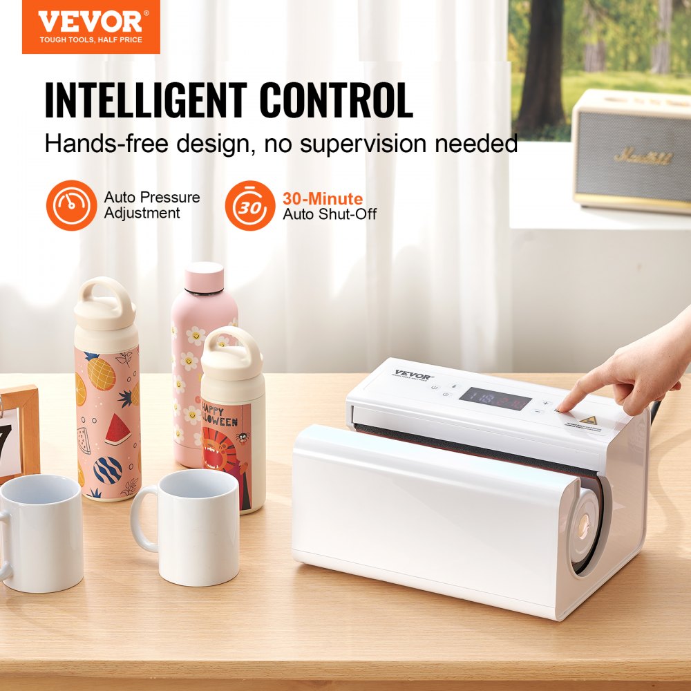 VEVOR Auto Tumbler Heat Press Machine, Mug Heat Press for 11-30oz Sublimation Tumblers, Heat Up Fast and Even, Tumbler Press with Tape and Glove, Temp and Time Setting, for Tumblers, Cups, Mugs, White