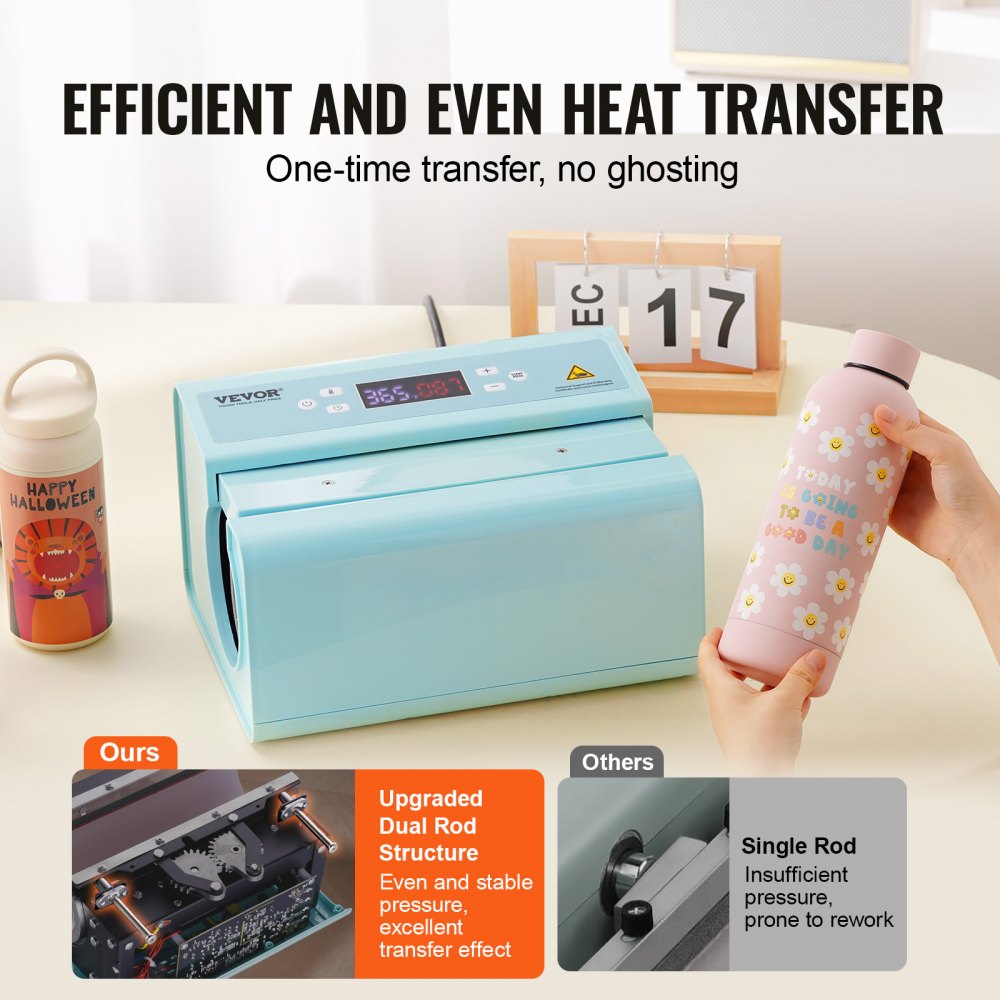 VEVOR Auto Tumbler Heat Press Machine, Mug Heat Press for 11-30oz Sublimation Tumblers, Heat Up Fast and Even, Tumbler Press with Tape and Glove, Temp and Time Setting, for Tumblers, Cups, Mugs, Blue