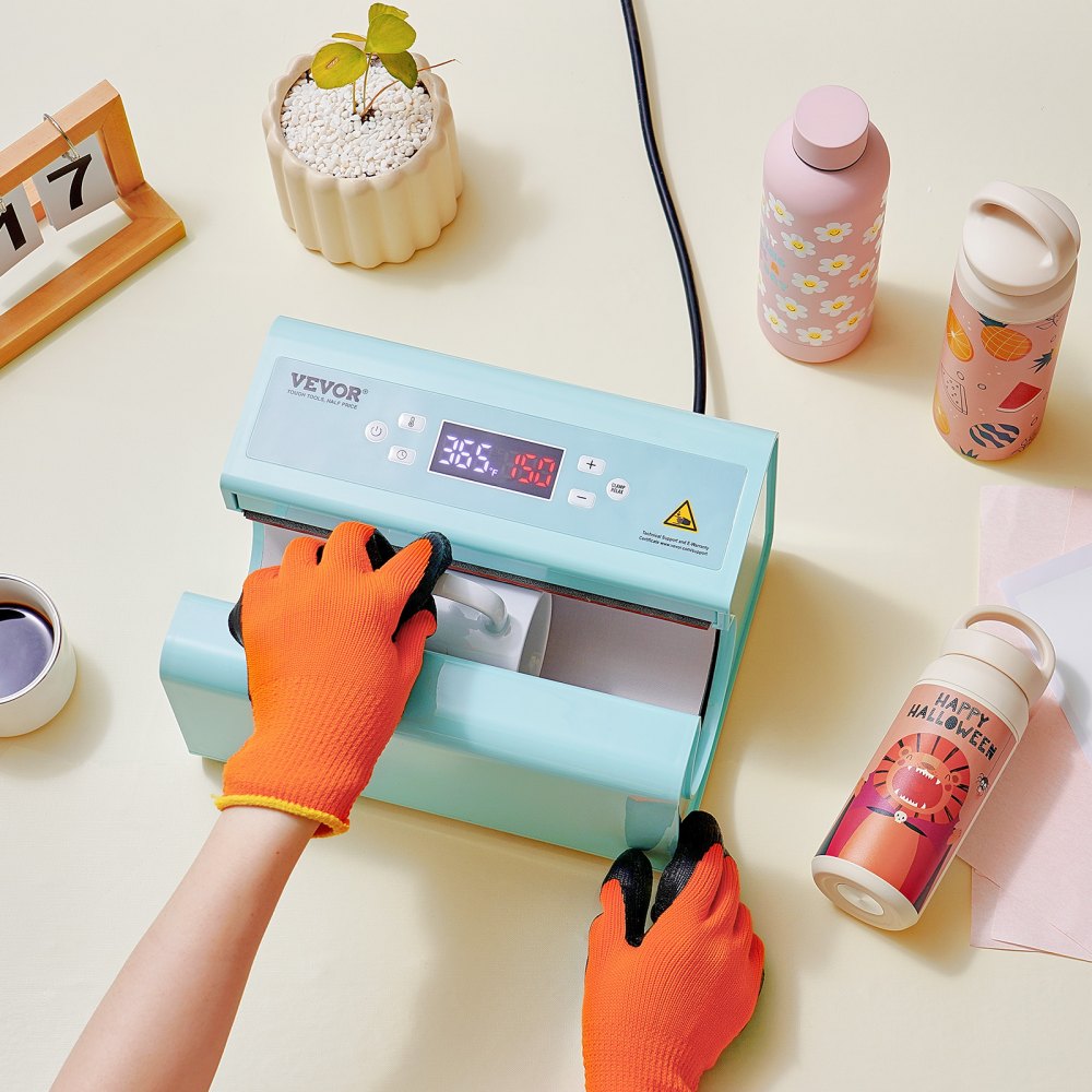 VEVOR Auto Tumbler Heat Press Machine, Mug Heat Press for 11-30oz Sublimation Tumblers, Heat Up Fast and Even, Tumbler Press with Tape and Glove, Temp and Time Setting, for Tumblers, Cups, Mugs, Blue
