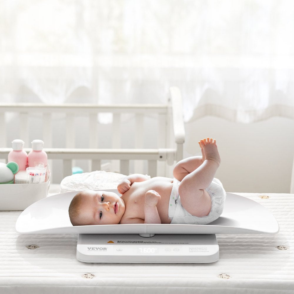 VEVOR Baby Scale, Smart Bluetooth Infant Weight Scale, 2-in-1 Digital Baby Scale for Weighing with Detachable Tray, Hold & Tare Function, 5 Units for Toddler, Pet, 66LBS Capacity (3 x Battery Include)
