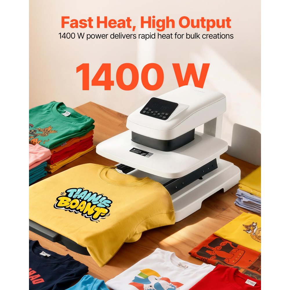 VEVOR Auto Heat Press Machine 15 x 15 inch T-Shirt Press Machine White, Auto Release and Adjustable Pressure, Digital Display, Rapid and Even Heating, for Sublimation, Vinyl, Heat Transfer Projects