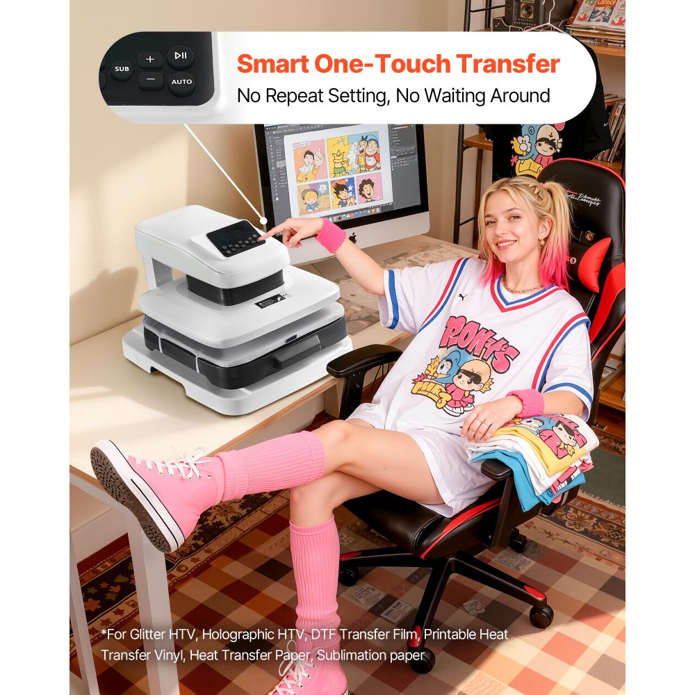 VEVOR Auto Heat Press Machine 15 x 15 inch T-Shirt Press Machine White, Auto Release and Adjustable Pressure, Digital Display, Rapid and Even Heating, for Sublimation, Vinyl, Heat Transfer Projects