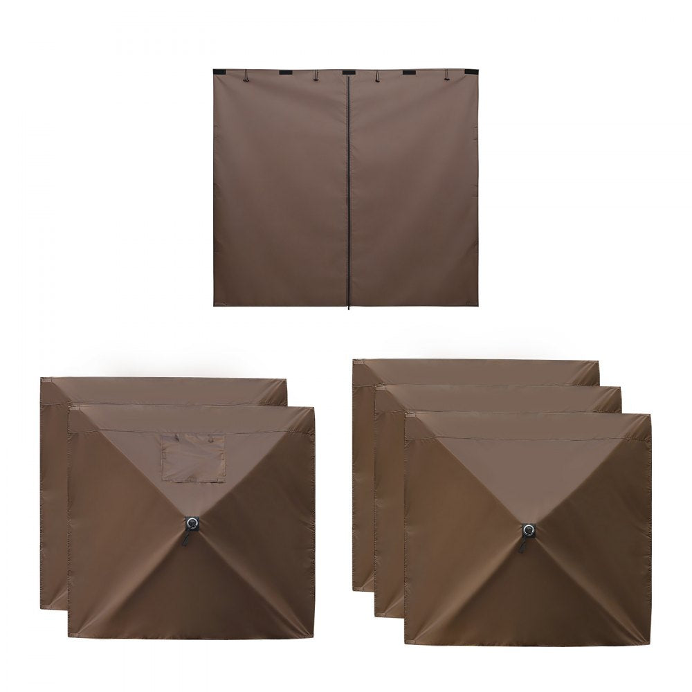 VEVOR Canopy Sidewalls, 5.67 x 4.85 ft, Canopy Tent Walls with Waterproof and Sunlight Protection, 1 Zippered Door & 2 Windows Design for Outdoor Event Tents, Vendor Booths (6 Sidewalls Only, Brown)