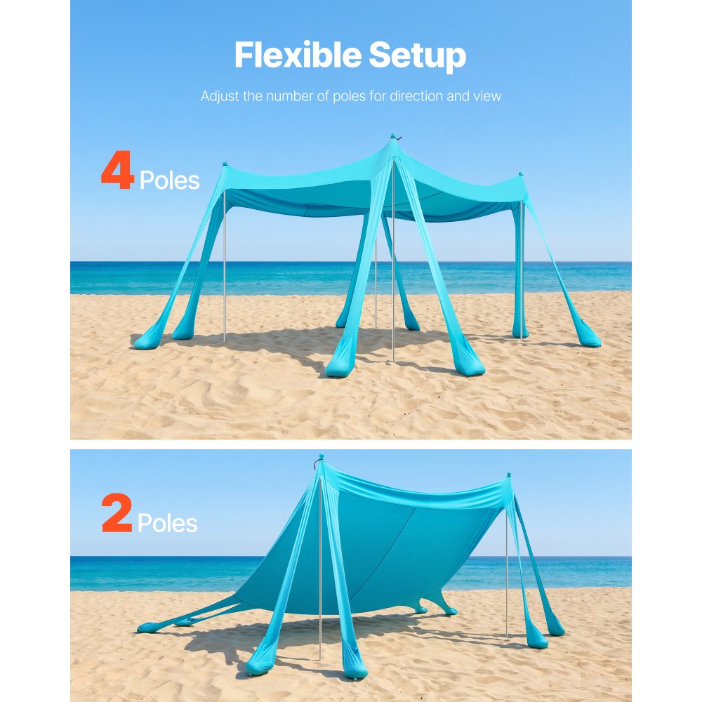 VEVOR Beach Tent Sun Shelter, UPF50+ Sun Protection, 6.6 ft Tall, 10 x 10 ft, Easy Pop Up Beach Canopy with Sandbags, Stability Poles, Sand Shovels, Portable Shade for Family, Camping, Fishing, Green