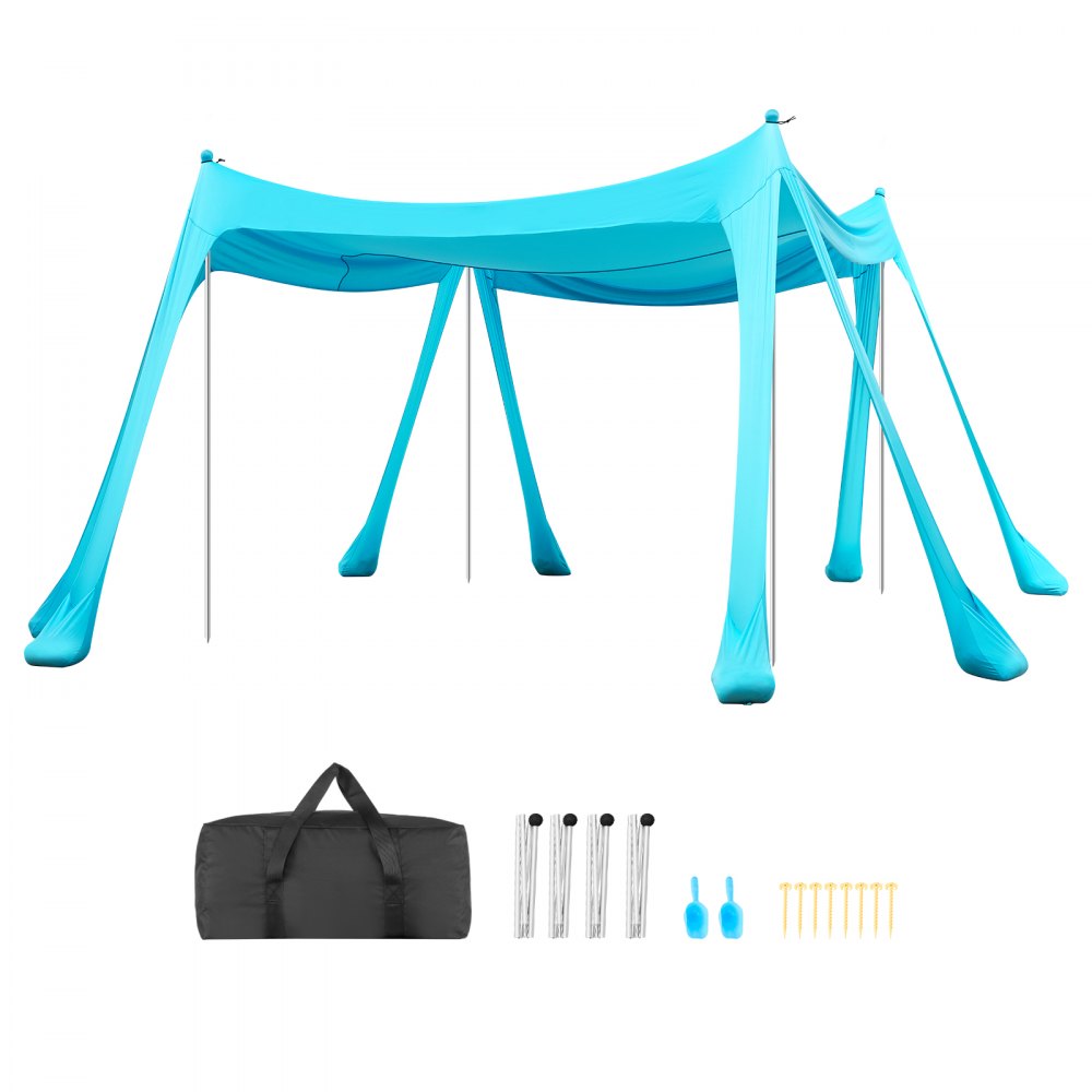 VEVOR Beach Tent Sun Shelter, UPF50+ Sun Protection, 6.6 ft Tall, 10 x 10 ft, Easy Pop Up Beach Canopy with Sandbags, Stability Poles, Sand Shovels, Portable Shade for Family, Camping, Fishing, Green