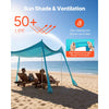 VEVOR Beach Tent Sun Shelter, UPF50+ Sun Protection, 6.6 ft Tall, 10 x 10 ft, Easy Pop Up Beach Canopy with Sandbags, Stability Poles, Sand Shovels, Portable Shade for Family Outings, Camping, Fishing