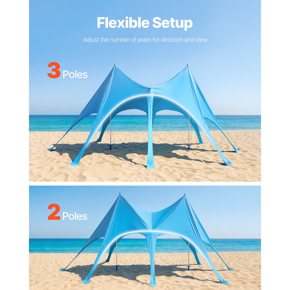 VEVOR Beach Tent Sun Shelter, UPF50+ Sun Protection, 9.2 ft Tall, 20 x 13 ft, Easy Pop Up Beach Canopy with Sandbags, Stability Poles, Sand Shovels, Portable Shade for Family Outings, Camping, Fishing