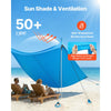 VEVOR Beach Tent Sun Shelter, UPF50+ Sun Protection, 6.6 ft Tall, 10x10 ft, Easy Pop Up Beach Canopy with 8 Sandbags, Stability Poles, Sand Shovels, Portable Shade for Family Outings, Camping, Fishing