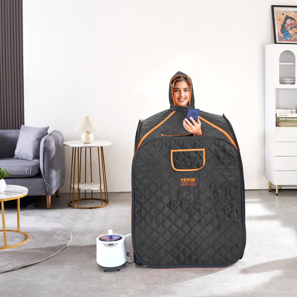 VEVOR Portable Personal Steam Sauna Spa Tent with 1200 Watt Steam Generator, with Chair & Storage Bag, Home Therapeutic Sauna Blanket for Detox Relaxation, Time & Temperature Remote Control, Black