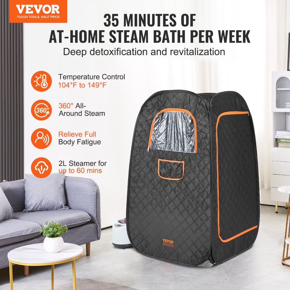 VEVOR Compact Portable Steam Sauna Tent, 1200 Watt Sauna Blanket with Chair & Storage Bag, Home Therapeutic Sauna Tent for Detox Relaxation, Time & Temperature Remote Control Personal Sauna for Home