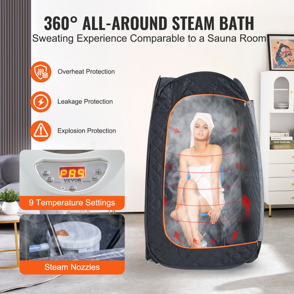VEVOR Compact Portable Steam Sauna Tent, 1200 Watt Sauna Blanket with Chair & Storage Bag, Home Therapeutic Sauna Tent for Detox Relaxation, Time & Temperature Remote Control Personal Sauna for Home