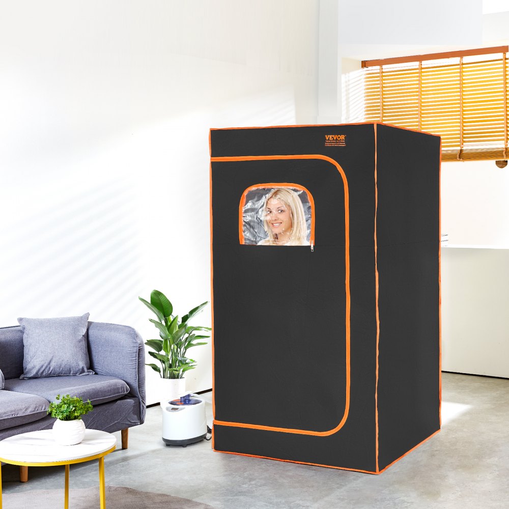 VEVOR Portable Steam Sauna Tent Full Size, 1200W With Visible Window, Personal Sauna Blanket Kit for Home Spa, Detoxify & Soothing Heated Body Therapy,Time&Temperature Remote Control with Chair,Black