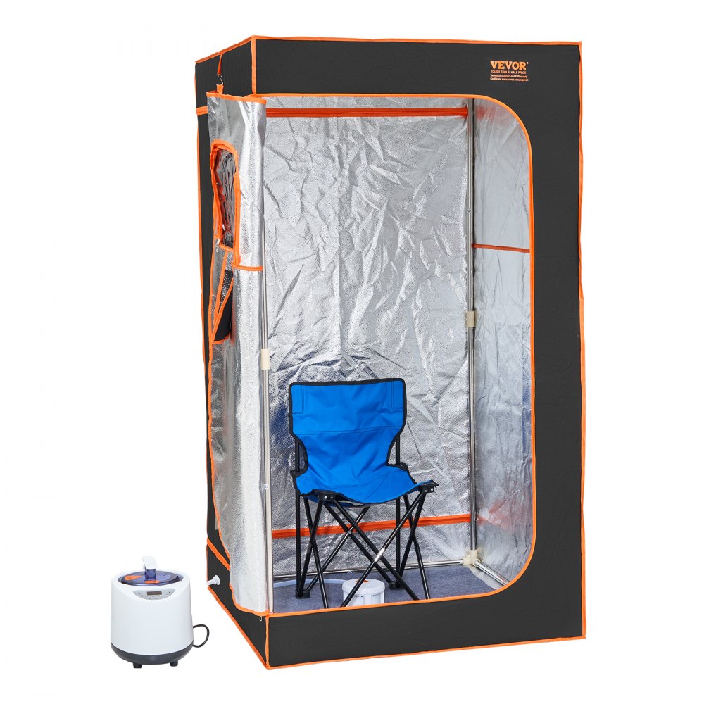 VEVOR Portable Steam Sauna Tent Full Size, 1200W With Visible Window, Personal Sauna Blanket Kit for Home Spa, Detoxify & Soothing Heated Body Therapy,Time&Temperature Remote Control with Chair,Black