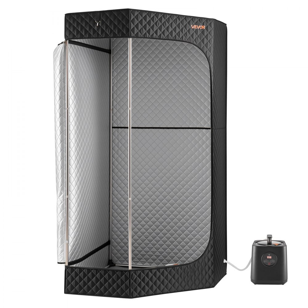 VEVOR Upgraded Portable Steam Sauna for Home, 1 Person Full Body Home Spa Tent with Steamer & 1 Foldable Chairs & Remote & Essential Oil Box,Heavy-Duty Stainless Steel Sauna Box, (Black,Pentagon)