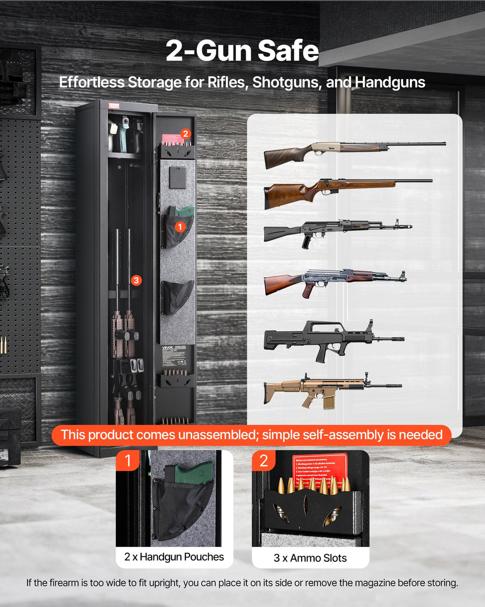 VEVOR 4 Gun Safe, Long Gun Cabinet for Rifles and Pistols, Quick Access Rifle Safe with 3 Ammo Slots and 2 Adjustable Racks, Large Digital Cabinet with Key and Password Lock