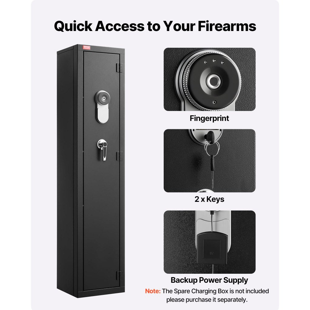 VEVOR Gun Safe, Heavy Duty Cold-Rolled Steel Fireproof Rifle Cabinet with Fingerprint, Digital Keypad & Key, Large Long Gun Cabinet with Magazine and LED, Adjustable Racks for Rifles, Pistols, Shotgun