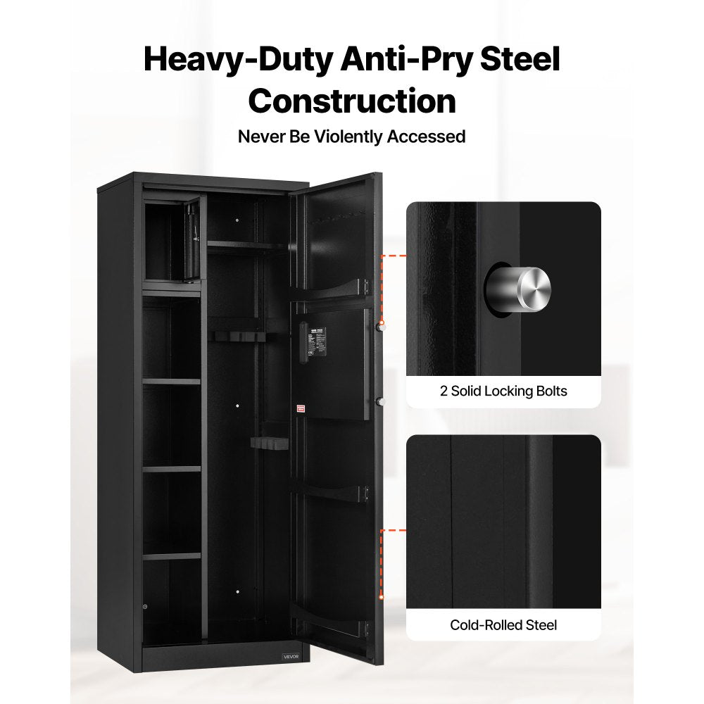 VEVOR 4 Gun Safe, Long Gun Cabinet for Rifles and Pistols, Quick Access Rifle Safe with 3 Ammo Slots and 2 Adjustable Racks, Large Digital Cabinet with Key and Password Lock